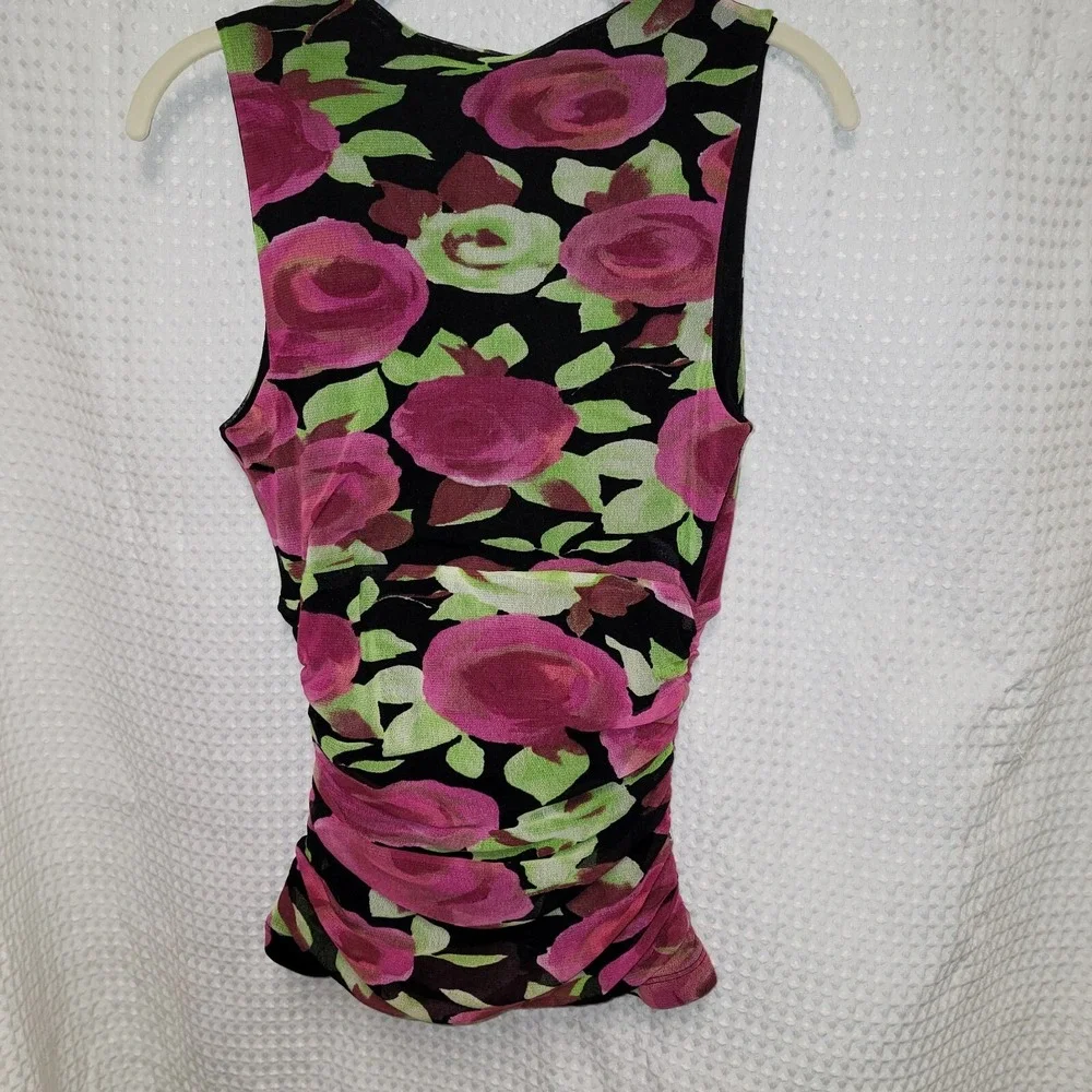 Karen Kane Top lined Lifestyle Petites Black Green Pink Floral - Picture 2 of 3